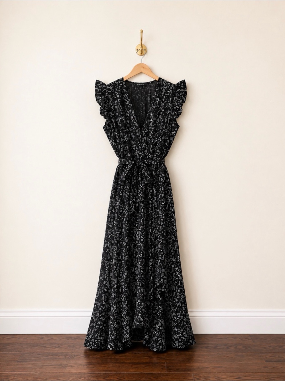 BTFBM Black Floral Ruffle Wrap Maxi Dress S